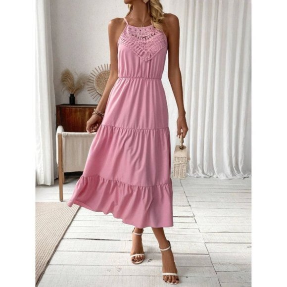 Dresses & Skirts - Pink Lace Insert Halter Dress
